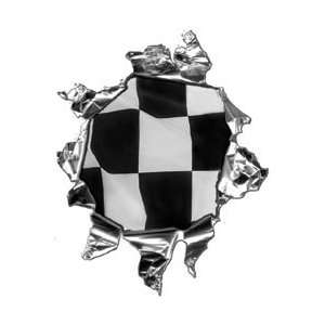  Mini Ripped Torn Metal Decal with Racing Checkered Flag 