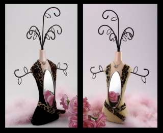 13.5 Mirrored Jewelry Holder/Stand Suede Leather Fur  