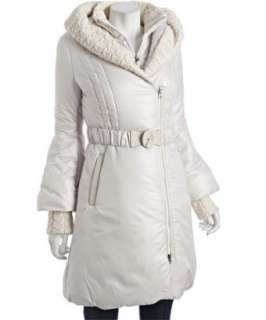 style #307877502 off white quilted Ace cable knit detail belted coat