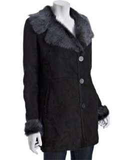 Blue Duck black suede shearling Brisa button front coat   up 