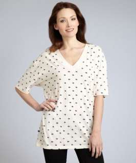 Cynthia Rowley cream spotted cotton v neck oversize t shirt