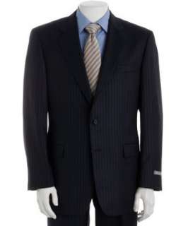 Hickey Freeman  navy chalk stripe super 130s wool 2 button suit with 