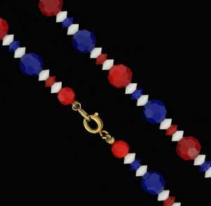Vintage Nautical Red White Blue Crystal Beaded Necklace  