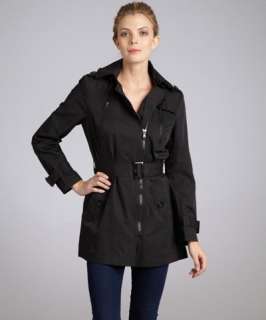 Kenneth Cole New York black cotton blend asymmetrical ziphooded trench 