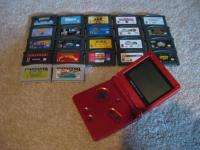 Game Boy Advance SP GBA Handheld System Flame Red 20 Games Bundle LOT 