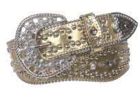 Snap On Rhinestone Leather Punched in Studded Belt with Western Buckle 