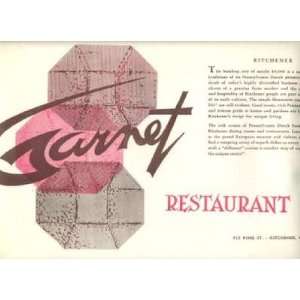    Garnet Restaurant Placemat Kitchener Ontario 