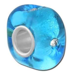  14mm Aqua Murano Glass with Rhinestones Large Hole Beads Jewelry