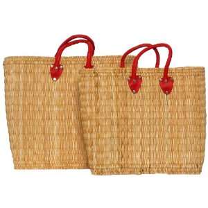 Moroccan Straw Summer Beach / Shopper / Tote Bag Set of 2 Large20x18 