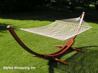 Deluxe Roman Arc Two Person Adult Wood Hammock Stand + White Rope 