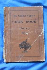 Vintage COOKBOOK Willing Workers, Lindsey OH Ads, Names  