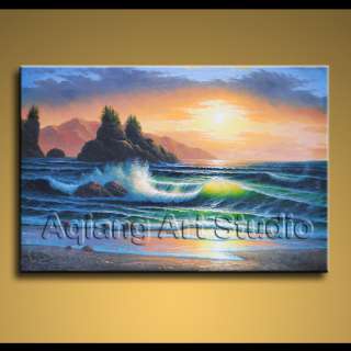 Large Framed Art Oil Painting Seascape Ocean Wave Beach  