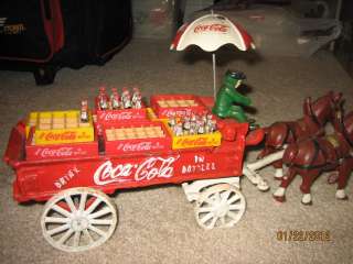 Vintage Cast Iron Coca Cola Delivery Wagon Bottles Crates Driver 