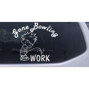  White 22in X 25.9in    Gone Bowling Pee On Work Decal 