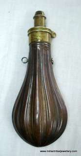 vintage antique old copper brass gun powder flask bottle for pistol or 