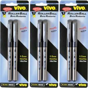 Vivo Vx Liquid Rollerball Pens, 0.5mm Micro Fine Tip, Black Ink, 6 
