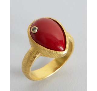 Wendy Mink gold and coral teardrop daimond detail ring