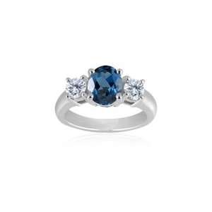   Diamond & 0.81 Cts London Blue Topaz Three Stone Ring in Platinum 4.0