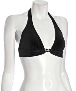 Robin Piccone black enamel detail banded triangle halter bikini top 