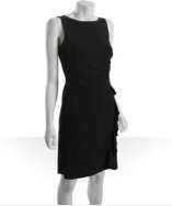 Tahari ASL black crepe sleeveless side ruffle dress style# 319006001