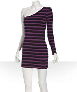 Torn purple striped jersey one shoulder dress  