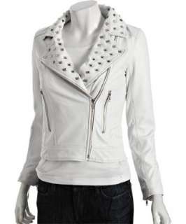 Torn white leather stud detailed Amanda jacket   