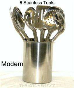 Stainless Steel Kitchen Canister Tools Holder 6 pc Piece Utensil Set 