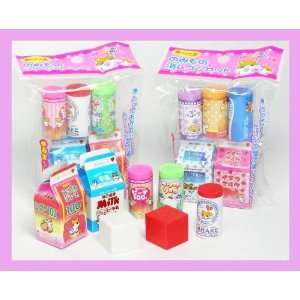  2 Mixed Packs Milk and Drink Scented Japanese Erasers 