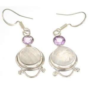   Silver AMETHYST, RAINBOW MOONSTONE Earrings, 1.5, 5.76g Jewelry