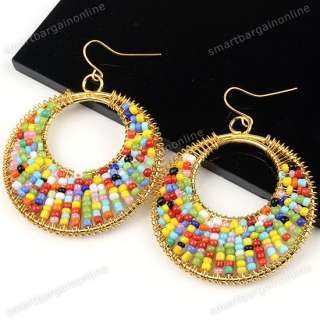   Rainbow Beads Big Round Dangle Chandelier Earrings Fashion  