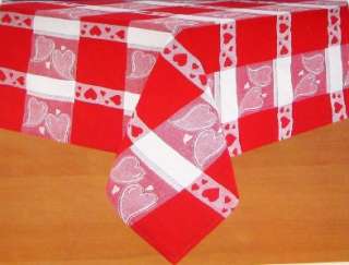 VALENTINES DAY TABLECLOTH 70 ROUND Red White Hearts  