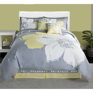 Piece Oversized Blossom Comfort Set, White / Grey / Yellow Queen 