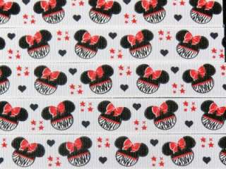 YARDS MINNIE MOUSE ZEBRA RED BOW GROSGRAIN RIBBON 7/8  