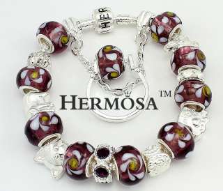 Hermosa Set Lantern Purple Diamond Silver Bracelet+Ring  