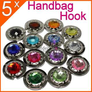 5PCS Fashion Rhinestone Crystal Folding Purse Bag Hook Handbag Hanger 