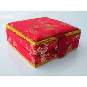  Jewelry Box Square Silky Satin Embroidery Japanese Flora Design 