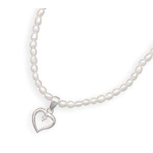   Cultured Freshwater Pearl Necklace with Heart and CZ Pendant Jewelry