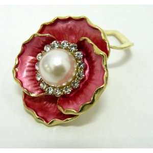  Pink Clip On Style Pin,Scarf Ring & Brooch Crystal w/Imitation Pearl 