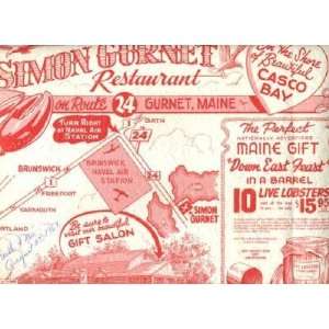    Simon Gurnet Restaurant Placemat Gurnet Maine 1961 