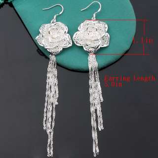 fashion rose flower  white long tassels party jewelry new 