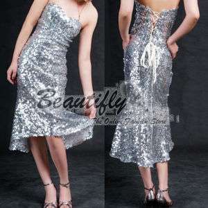 Lace up Back Silver Sequins Evening Party Dress❤  
