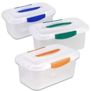 3pc Assorted Color 11.5L Plastic Storage Box with Side Locks  