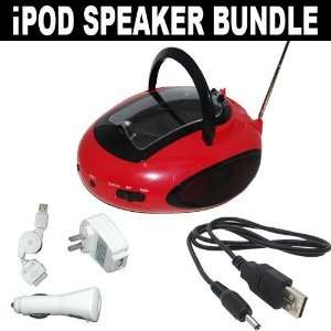  Portable Boombox Radio and Speakers (Red) with Bonus 3 in 