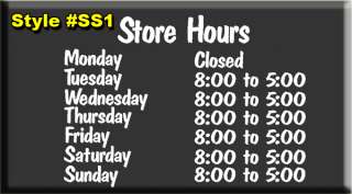 BUSINESS NAME STORE SIGN HOURS OPEN 16 x 11 VINYL DECAL  