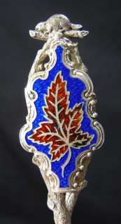 Antique Enamel Maple Leaf CANADA Sterling Silver Spoon  
