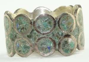   MEXICAN TAXCO STERLING SILVER CRUSHED AZURITE WIDE BAND RING SIZE 8