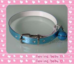 Leather Cat Pet Dog Collar With Bell X Small XS Blue  