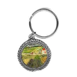   Train in the Background By Vincent Van Gogh Pewter Key Chain Office