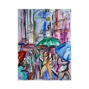  Umbrellas in the Rain by Richard h. Fox. Size 11.92 inches 