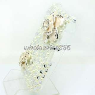   Cover For BlackBerry Curve 8520 Bling Pearl Crystal White Case  